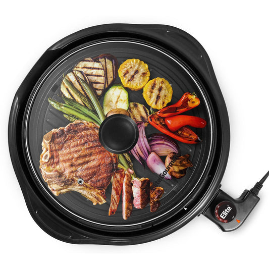 11” NONSTICK ELECTRIC INDOOR GRILL W/ GLASS LID